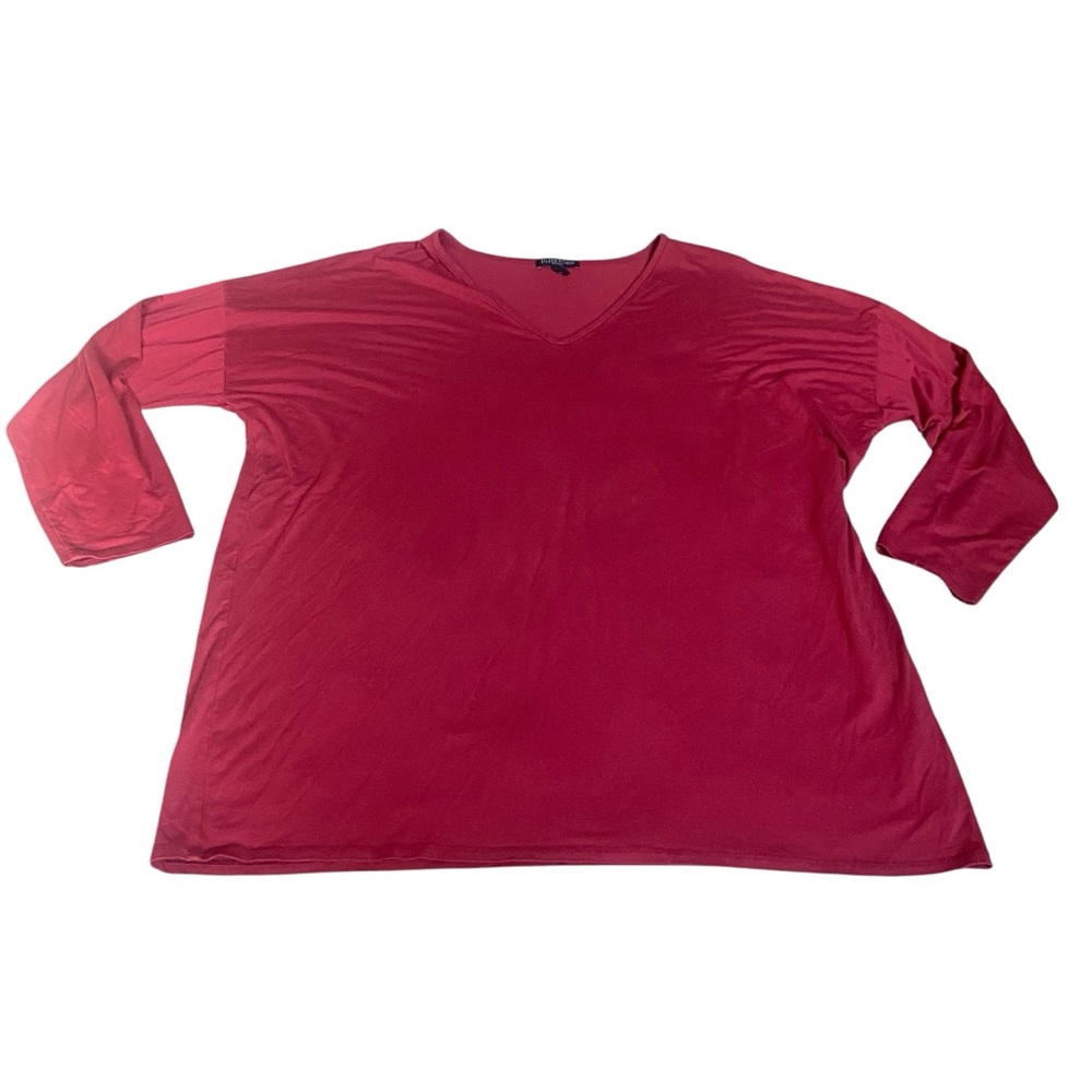Eileen Fisher Womens 2X Red Jersey Knit V-Neck Boxy Top 3/4 Sleeve Stretch VGC